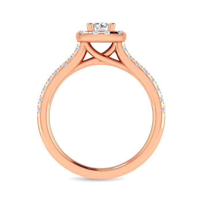 Diamond Classic Shank Single Halo Bridal Ring 1 ct tw Round Cut in 14K Rose Gold