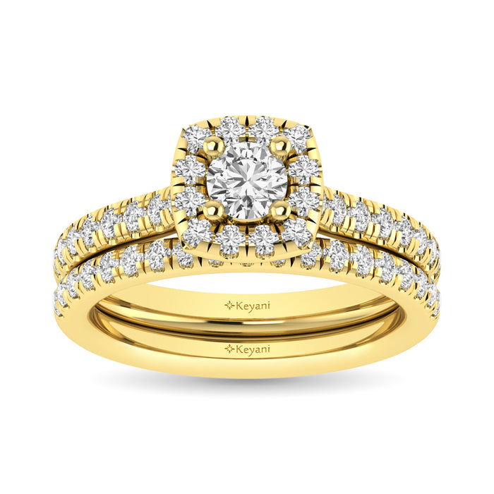 Diamond Classic Shank Single Halo Bridal Ring 1 ct tw Round Cut in 14K Yellow Gold