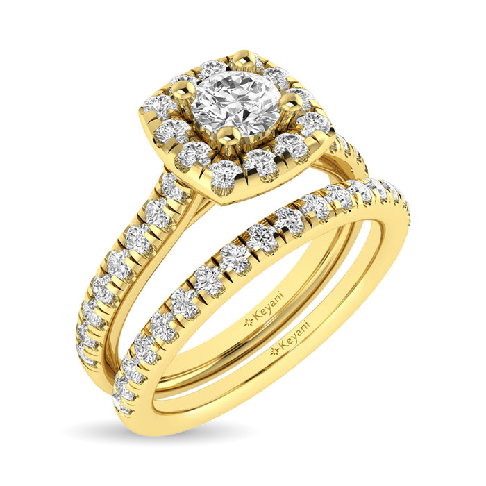 Diamond Classic Shank Single Halo Bridal Ring 1 ct tw Round Cut in 14K Yellow Gold