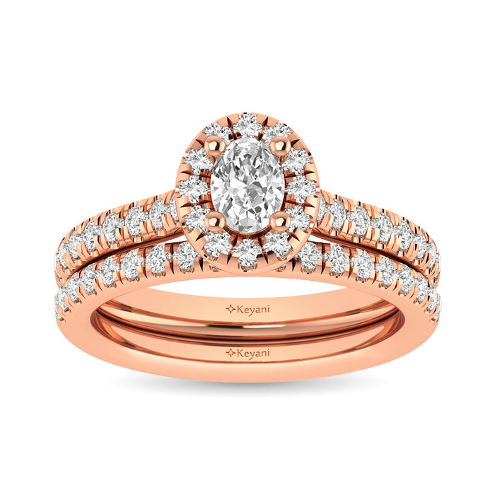 Diamond Classic Shank Single Halo Bridal Ring 1 ct tw Oval Cut in 14K Rose Gold