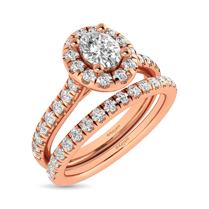 Diamond Classic Shank Single Halo Bridal Ring 1 ct tw Oval Cut in 14K Rose Gold