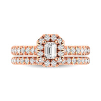 Thumbnail for Diamond Classic Shank Single Halo Bridal Ring 1 ct tw Emerald Cut in 14K Rose Gold