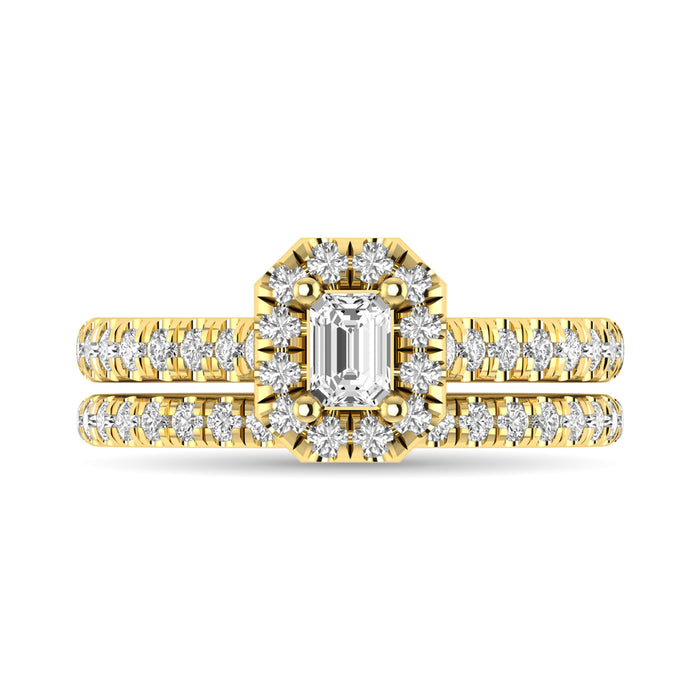 Diamond Classic Shank Single Halo Bridal Ring 1 ct tw Emerald Cut in 14K Yellow Gold