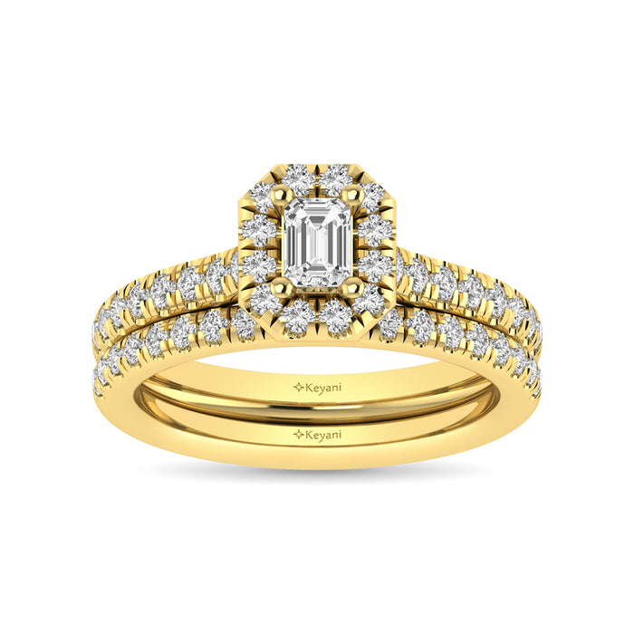 Diamond Classic Shank Single Halo Bridal Ring 1 ct tw Emerald Cut in 14K Yellow Gold