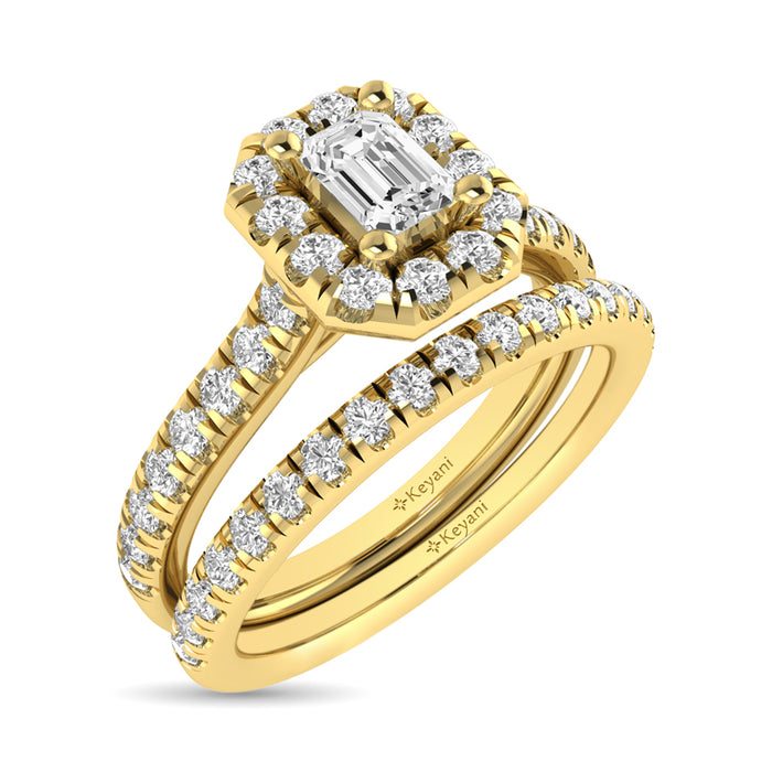 Diamond Classic Shank Single Halo Bridal Ring 1 ct tw Emerald Cut in 14K Yellow Gold