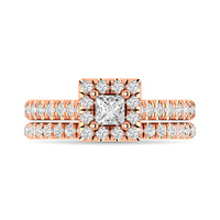 Thumbnail for Diamond Classic Shank Single Halo Bridal Ring 1 ct tw Princess Cut in 14K Rose Gold