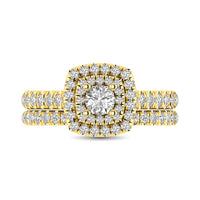 Thumbnail for Diamond Classic Shank Double Halo Bridal Ring 1 ct tw Round Cut in 14K Yellow Gold