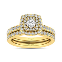 Thumbnail for Diamond Classic Shank Double Halo Bridal Ring 1 ct tw Round Cut in 14K Yellow Gold