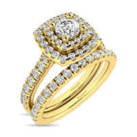 Thumbnail for Diamond Classic Shank Double Halo Bridal Ring 1 ct tw Round Cut in 14K Yellow Gold