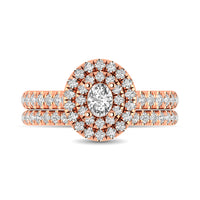 Thumbnail for Diamond Classic Shank Double Halo Bridal Ring 1 ct tw Oval Cut in 14K Rose Gold