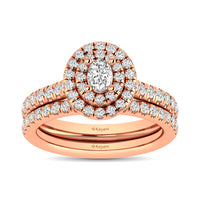 Thumbnail for Diamond Classic Shank Double Halo Bridal Ring 1 ct tw Oval Cut in 14K Rose Gold
