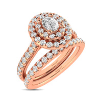 Thumbnail for Diamond Classic Shank Double Halo Bridal Ring 1 ct tw Oval Cut in 14K Rose Gold