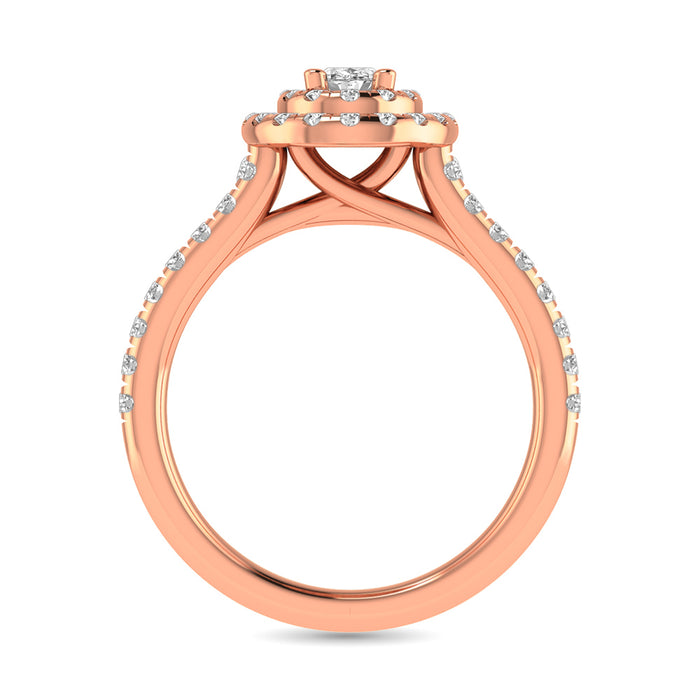 Diamond Classic Shank Double Halo Bridal Ring 1 ct tw Oval Cut in 14K Rose Gold