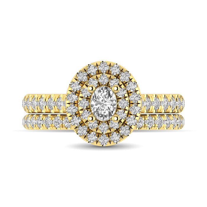 Diamond Classic Shank Double Halo Bridal Ring 1 ct tw Oval Cut in 14K Yellow Gold