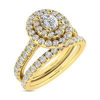 Thumbnail for Diamond Classic Shank Double Halo Bridal Ring 1 ct tw Oval Cut in 14K Yellow Gold