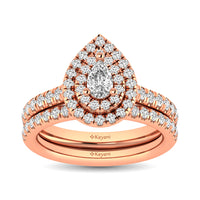 Thumbnail for Diamond Classic Shank Double Halo Bridal Ring 1 ct tw Pear Cut in 14K Rose Gold