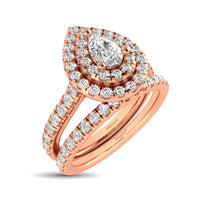 Thumbnail for Diamond Classic Shank Double Halo Bridal Ring 1 ct tw Pear Cut in 14K Rose Gold