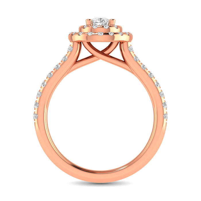 Diamond Classic Shank Double Halo Bridal Ring 1 ct tw Pear Cut in 14K Rose Gold