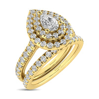 Thumbnail for Diamond Classic Shank Double Halo Bridal Ring 1 ct tw Pear Cut in 14K Yellow Gold