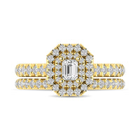 Thumbnail for Diamond Classic Shank Double Halo Bridal Ring 1 ct tw Emerald Cut in 14K Yellow Gold