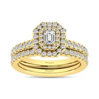 Thumbnail for Diamond Classic Shank Double Halo Bridal Ring 1 ct tw Emerald Cut in 14K Yellow Gold