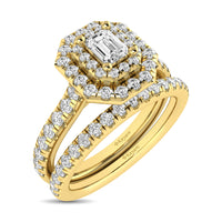 Thumbnail for Diamond Classic Shank Double Halo Bridal Ring 1 ct tw Emerald Cut in 14K Yellow Gold