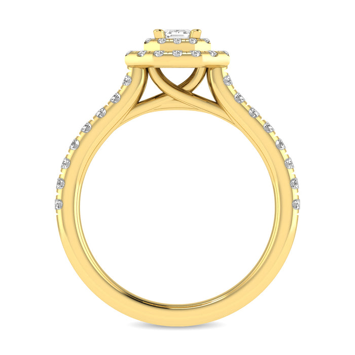 Diamond Classic Shank Double Halo Bridal Ring 1 ct tw Emerald Cut in 14K Yellow Gold