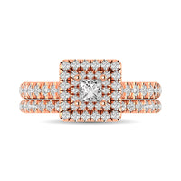 Thumbnail for Diamond Classic Shank Double Halo Bridal Ring 1 ct tw Princess Cut in 14K Rose Gold