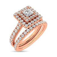 Thumbnail for Diamond Classic Shank Double Halo Bridal Ring 1 ct tw Princess Cut in 14K Rose Gold