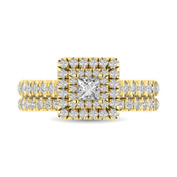 Thumbnail for Diamond Classic Shank Double Halo Bridal Ring 1 ct tw Princess Cut in 14K Yellow Gold
