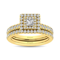 Thumbnail for Diamond Classic Shank Double Halo Bridal Ring 1 ct tw Princess Cut in 14K Yellow Gold
