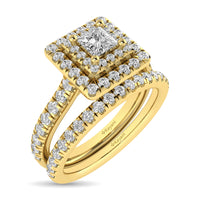 Thumbnail for Diamond Classic Shank Double Halo Bridal Ring 1 ct tw Princess Cut in 14K Yellow Gold