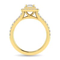 Thumbnail for Diamond Classic Shank Double Halo Bridal Ring 1 ct tw Princess Cut in 14K Yellow Gold