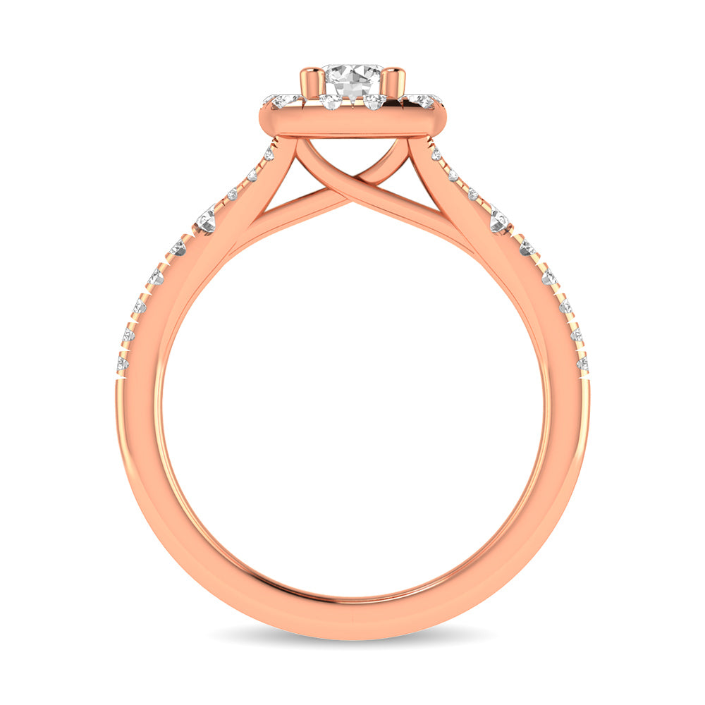 Diamond  Split Shank Single Halo Bridal Ring 1 ct tw Round Cut in 14K Rose Gold