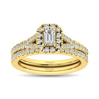 Thumbnail for Diamond  Split Shank Single Halo Bridal Ring 1 ct tw Emerald Cut in 14K Yellow Gold