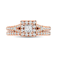 Thumbnail for Diamond  Split Shank Single Halo Bridal Ring 1 ct tw Princess Cut in 14K Rose Gold