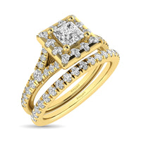 Thumbnail for Diamond  Split Shank Single Halo Bridal Ring 1 ct tw Princess Cut in 14K Yellow Gold