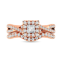 Thumbnail for Diamond  Twist Shank Single Halo Bridal Ring 1 ct tw Princess Cut in 14K Rose Gold