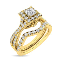 Thumbnail for Diamond  Twist Shank Single Halo Bridal Ring 1 ct tw Princess Cut in 14K Yellow Gold