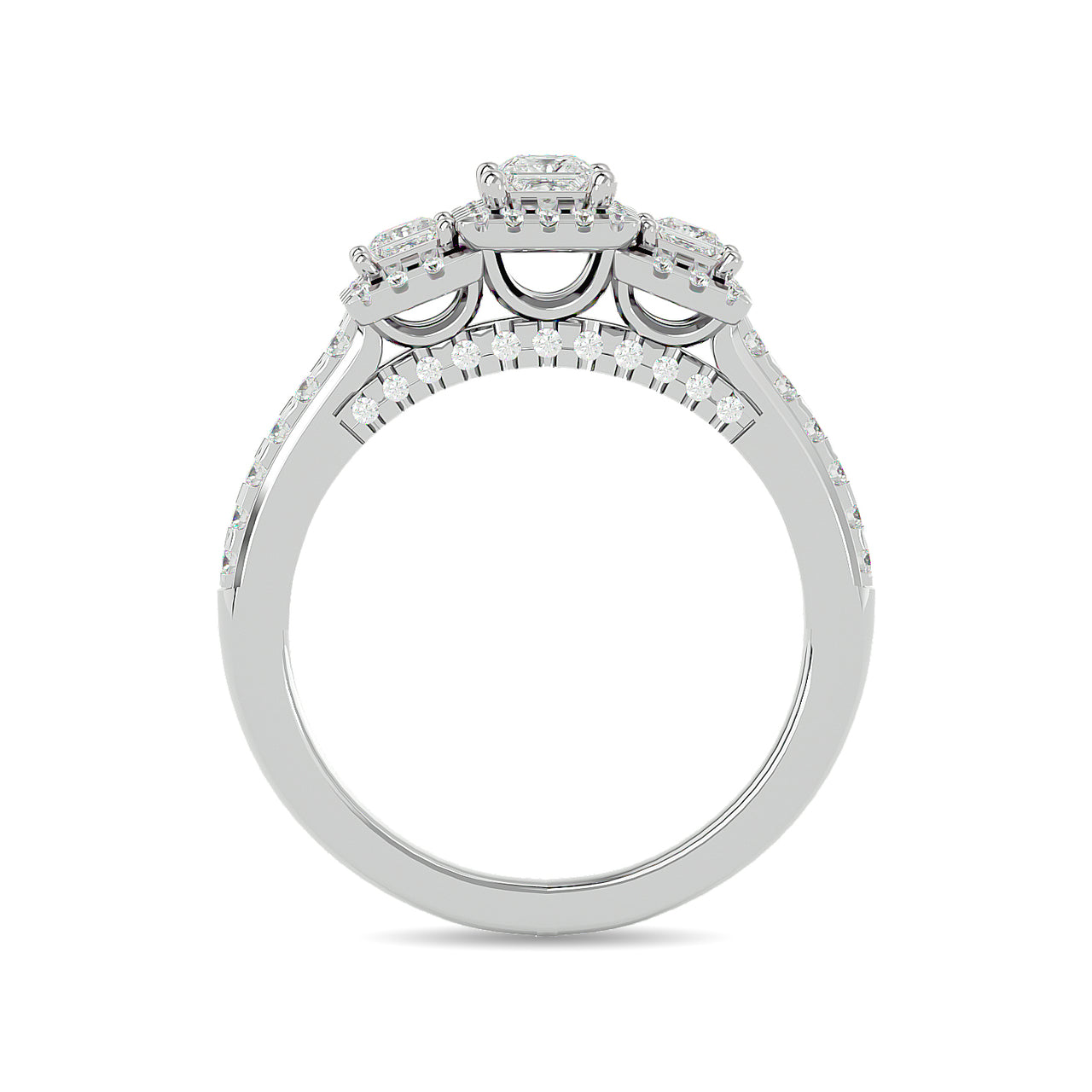 Diamond 1 Ct.Tw. Round and Princess Bridal Ring in 14K White Gold