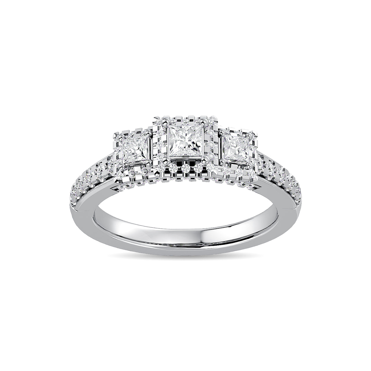 Diamond 3/4 Ct.Tw. Round and Princess Bridal Ring in 14K White Gold