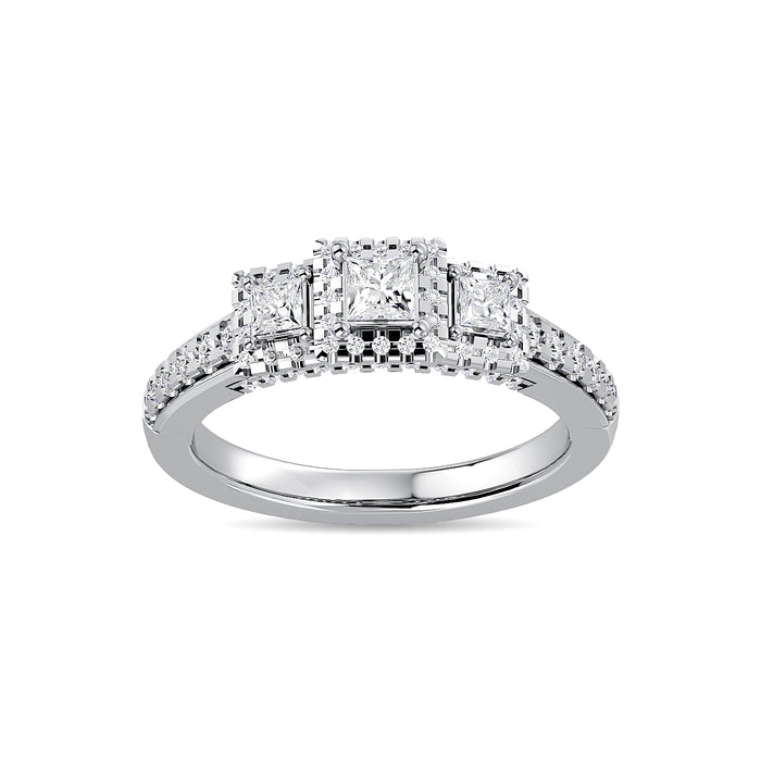 Diamond 3/4 Ct.Tw. Round and Princess Bridal Ring in 14K White Gold