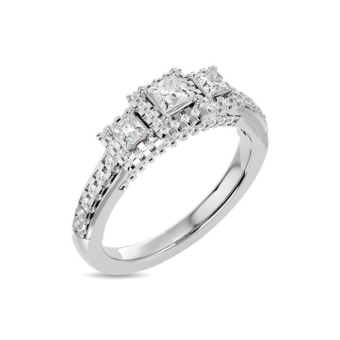 Diamond 3/4 Ct.Tw. Round and Princess Bridal Ring in 14K White Gold