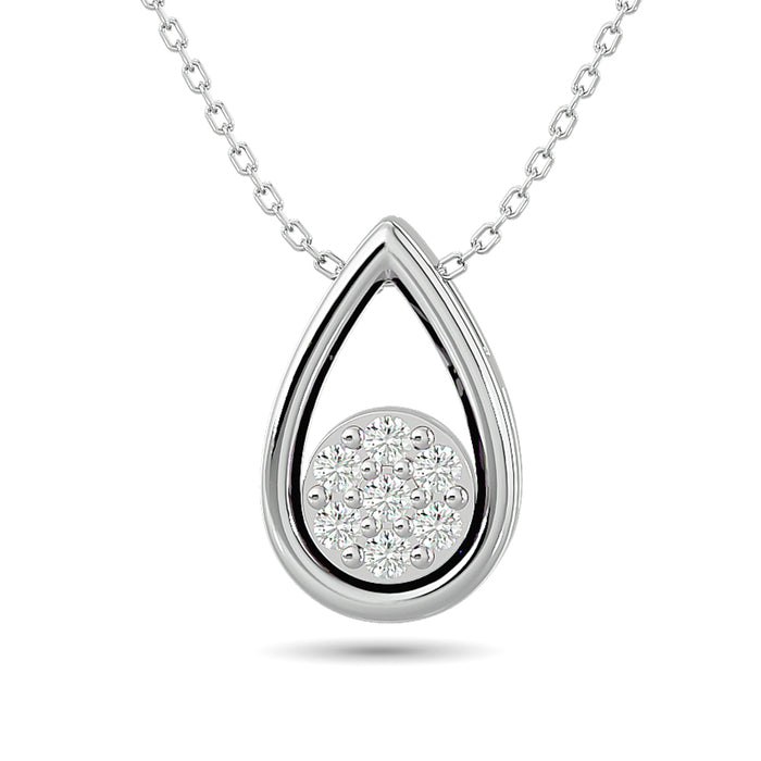 Diamond Tear Shape Pendant 1/10 ct tw Round Cut in 10K White Gold