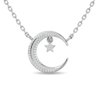 Thumbnail for Diamond Moon and Star Necklace 1/6 ct tw in 10K White Gold