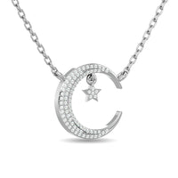 Thumbnail for Diamond Moon and Star Necklace 1/6 ct tw in 10K White Gold