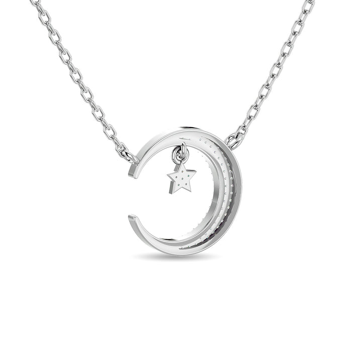 Diamond Moon and Star Necklace 1/6 ct tw in 10K White Gold