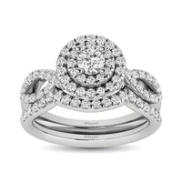 Thumbnail for Diamond Twist Shank Double Halo Bridal Ring 3/4 ct tw Round Cut in 14K White Gold