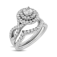 Thumbnail for Diamond Twist Shank Double Halo Bridal Ring 3/4 ct tw Round Cut in 14K White Gold