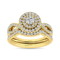 Thumbnail for Diamond  Twist Shank Double Halo Bridal Ring 3/4 ct tw Round Cut in 14K Yellow Gold